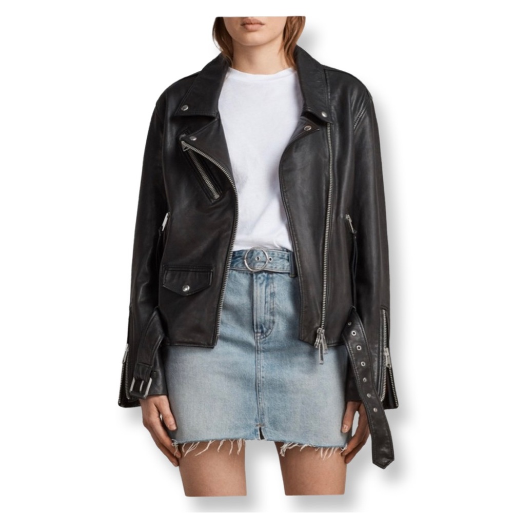 All Saints Black Leather Biker Jacket - Picture 2 of 9